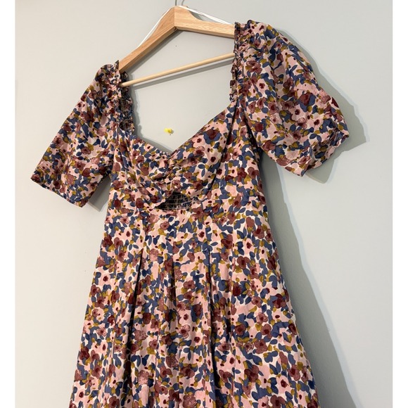 Lena Boho Multicolor Floral Dress Cutout Front Smocked Back Women's Size M - Picture 2 of 6